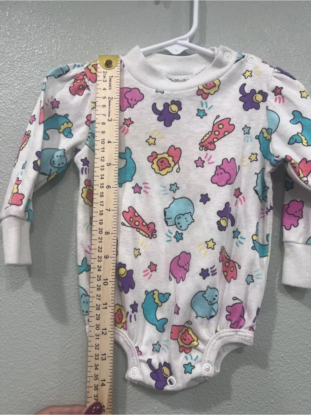 Vintage Fisher Price Kidswear Baby Bodysuit Animal Print Puff Sleeve